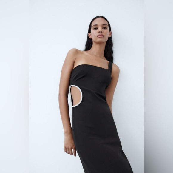 Zara bodycon dress cut out midi rhinestone fitted party coctail gala - Picture 3 of 9